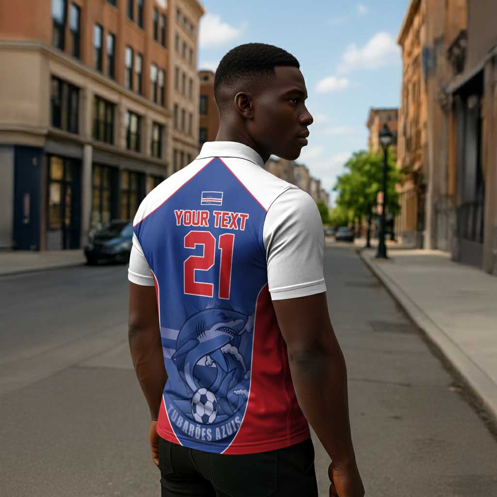 World Football 2026 Cape Verde Custom Zipper Polo Shirt Tubaroes Azuis Blue Shark - African Pride