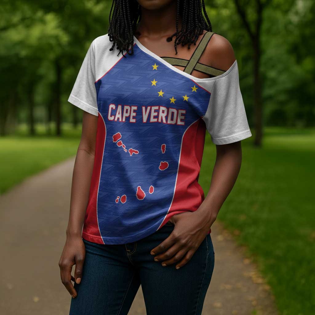 World Football 2026 Cape Verde Custom Cross Shoulder Shirt Tubaroes Azuis Verde Simple Map - African Pride