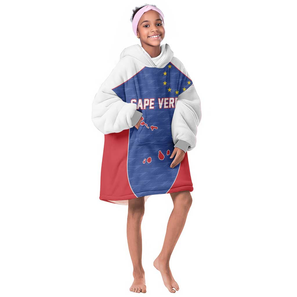 World Football 2026 Cape Verde Custom Kid Wearable Blanket Hoodie Tubaroes Azuis Verde Simple Map - African Pride