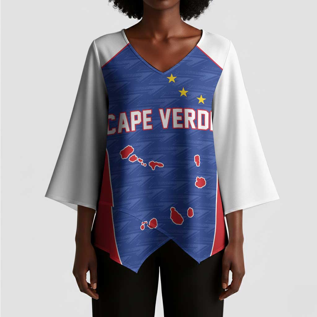 World Football 2026 Cape Verde Custom Kimono Sleeve Blouse Tubaroes Azuis Verde Simple Map - African Pride