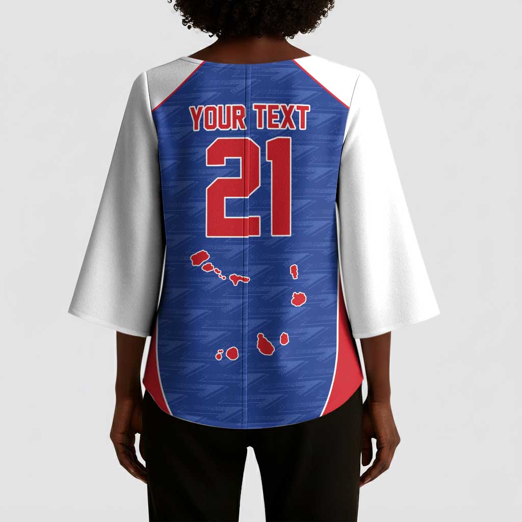 World Football 2026 Cape Verde Custom Kimono Sleeve Blouse Tubaroes Azuis Verde Simple Map - African Pride