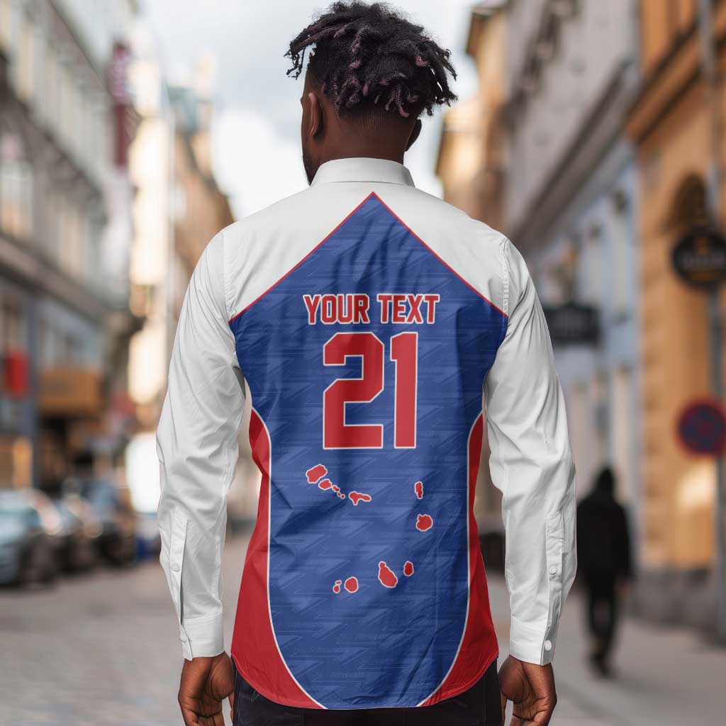 World Football 2026 Cape Verde Custom Long Sleeve Button Shirt Tubaroes Azuis Verde Simple Map - African Pride