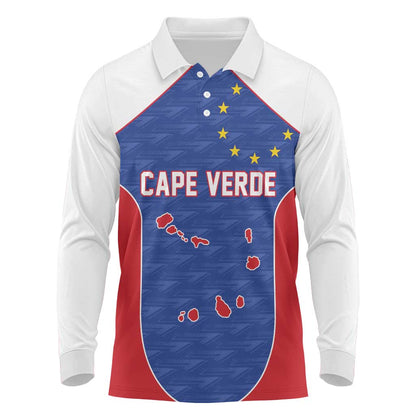 World Football 2026 Cape Verde Custom Long Sleeve Polo Shirt Tubaroes Azuis Verde Simple Map - African Pride