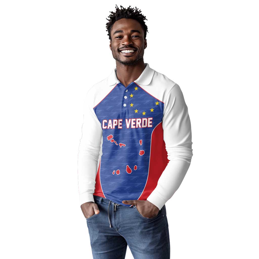 World Football 2026 Cape Verde Custom Long Sleeve Polo Shirt Tubaroes Azuis Verde Simple Map - African Pride