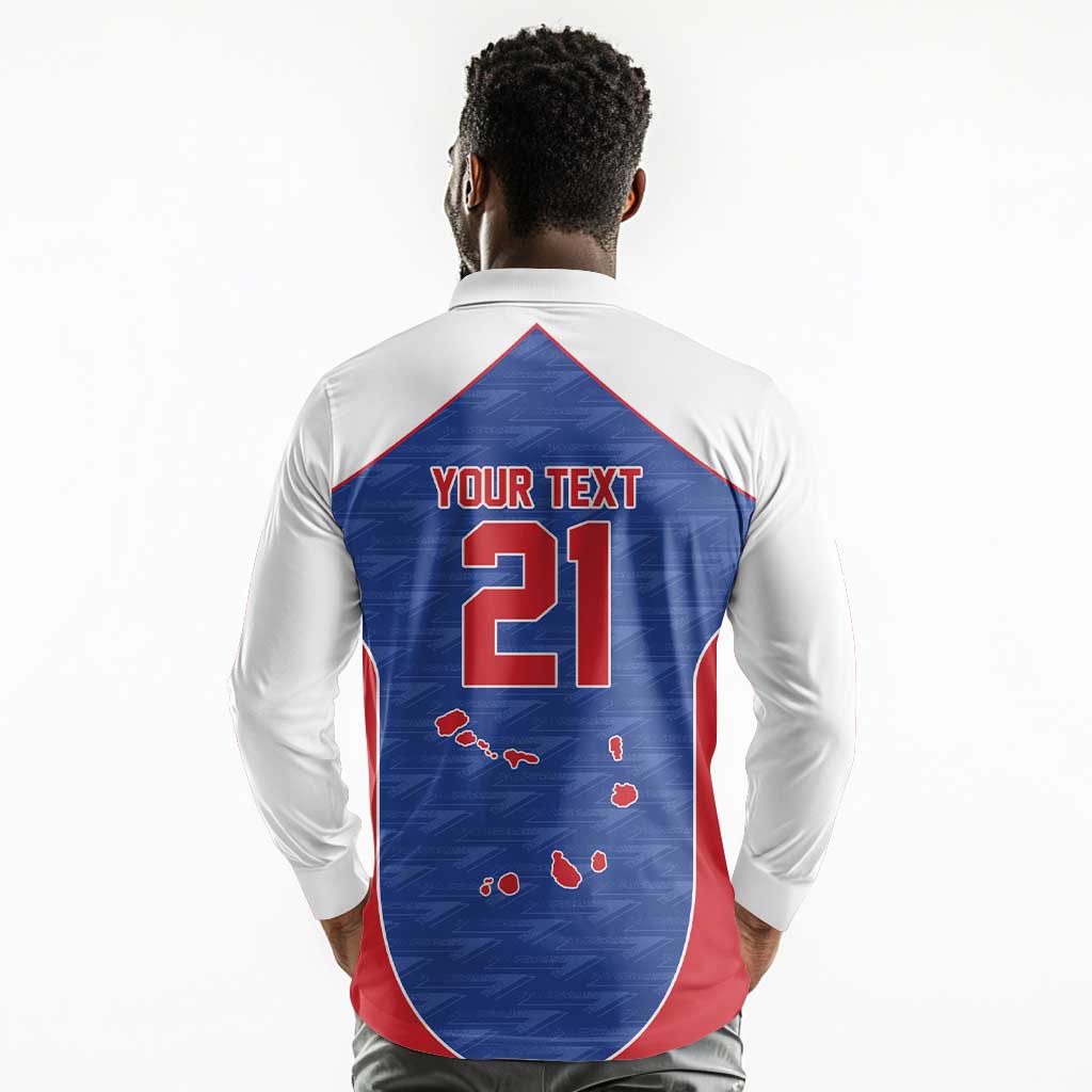 World Football 2026 Cape Verde Custom Long Sleeve Polo Shirt Tubaroes Azuis Verde Simple Map - African Pride