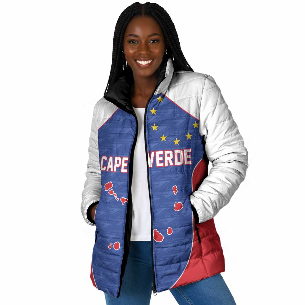 World Football 2026 Cape Verde Custom Padded Jacket Tubaroes Azuis Verde Simple Map - African Pride