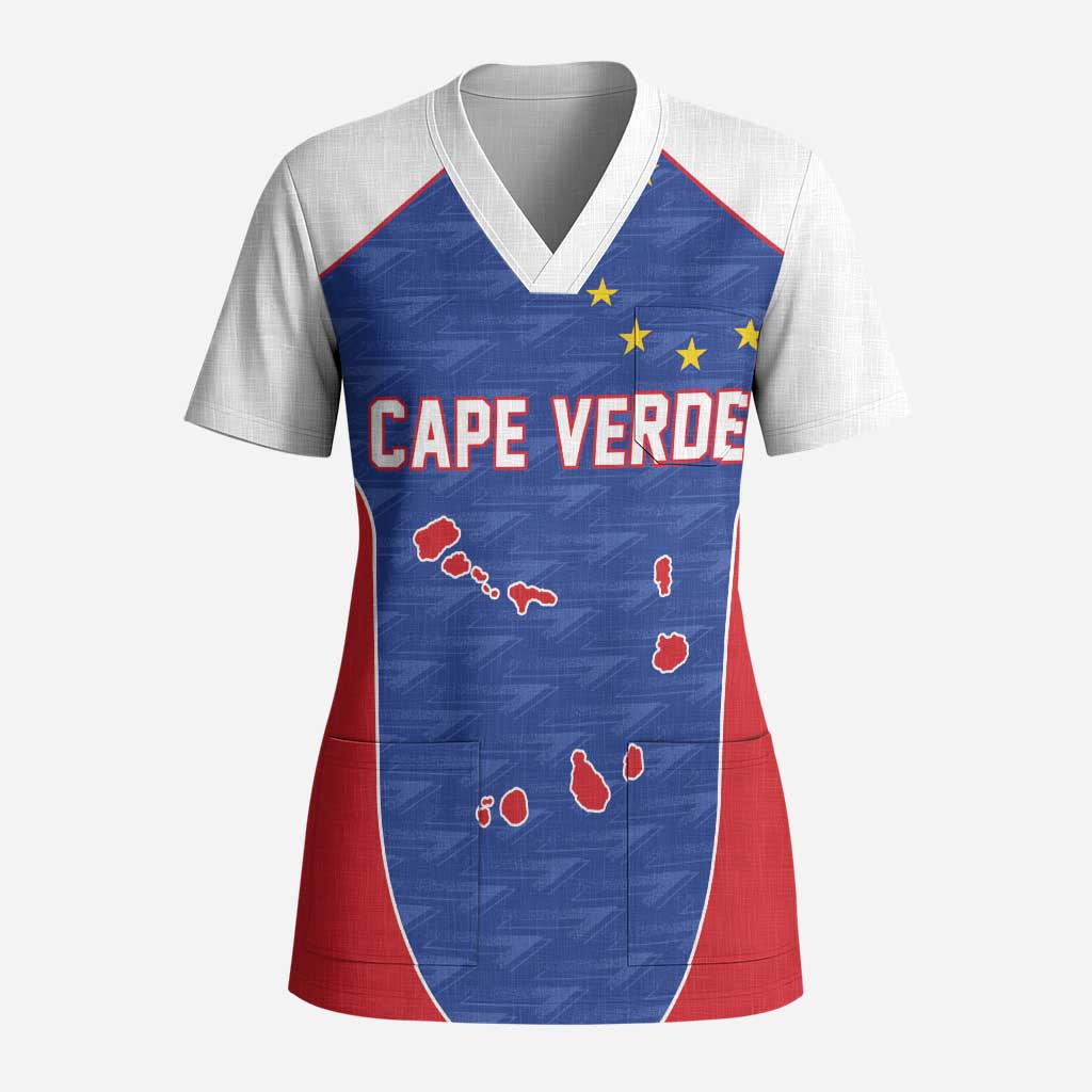 World Football 2026 Cape Verde Custom Scrub Top Tubaroes Azuis Verde Simple Map - African Pride