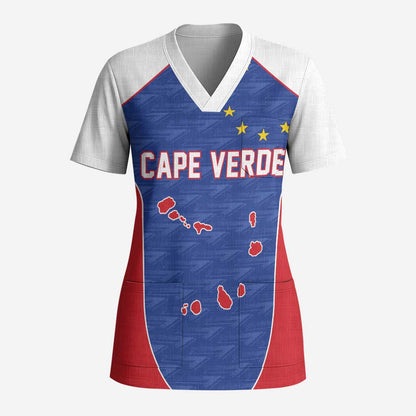 World Football 2026 Cape Verde Custom Scrub Top Tubaroes Azuis Verde Simple Map - African Pride
