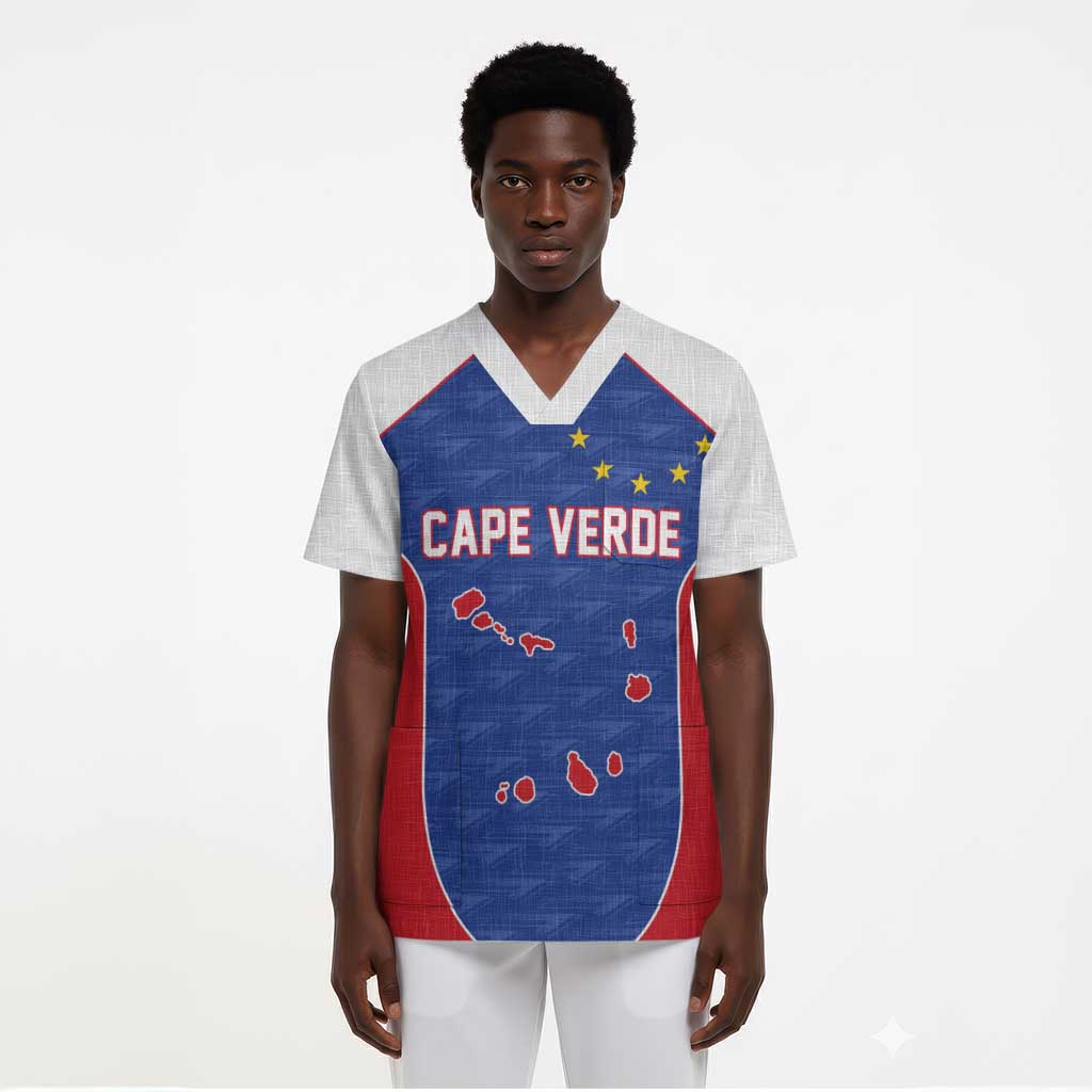 World Football 2026 Cape Verde Custom Scrub Top Tubaroes Azuis Verde Simple Map - African Pride