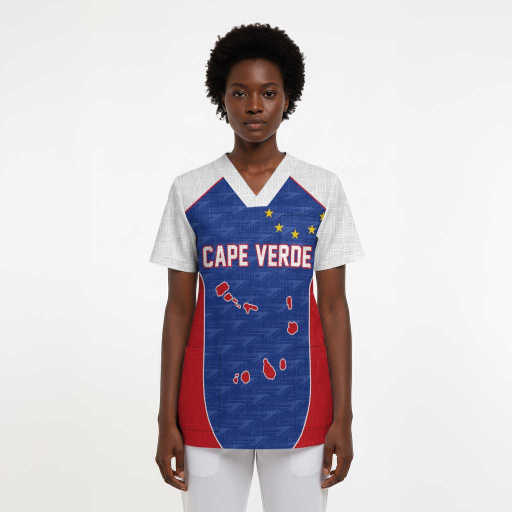 World Football 2026 Cape Verde Custom Scrub Top Tubaroes Azuis Verde Simple Map - African Pride