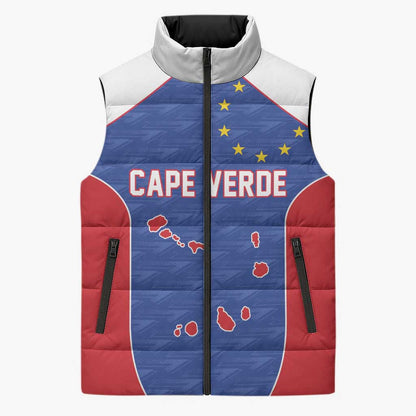 World Football 2026 Cape Verde Custom Sleeveless Puffer Jacket Tubaroes Azuis Verde Simple Map - African Pride