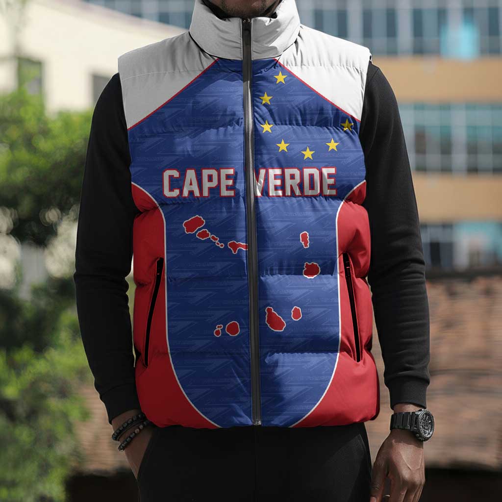 World Football 2026 Cape Verde Custom Sleeveless Puffer Jacket Tubaroes Azuis Verde Simple Map - African Pride
