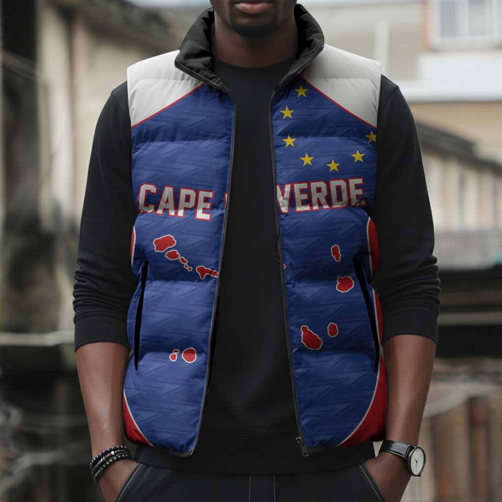 World Football 2026 Cape Verde Custom Sleeveless Puffer Jacket Tubaroes Azuis Verde Simple Map - African Pride
