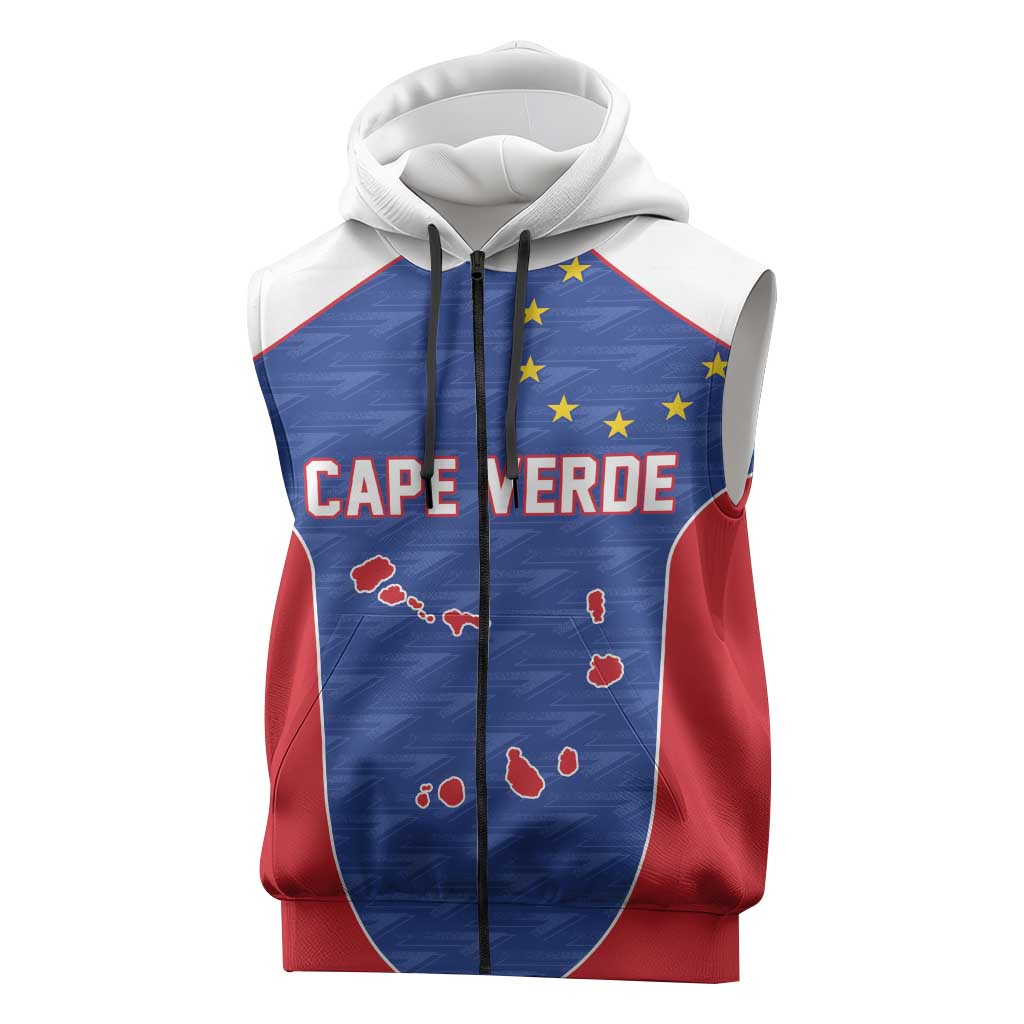 World Football 2026 Cape Verde Custom Sleeveless Zip Hoodie Tubaroes Azuis Verde Simple Map - African Pride