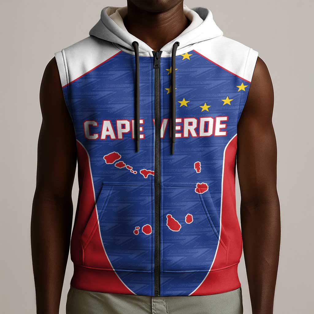 World Football 2026 Cape Verde Custom Sleeveless Zip Hoodie Tubaroes Azuis Verde Simple Map - African Pride
