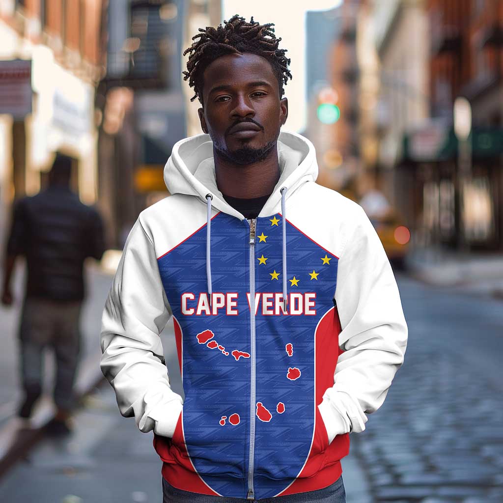 World Football 2026 Cape Verde Custom Zip Hoodie Tubaroes Azuis Verde Simple Map - African Pride