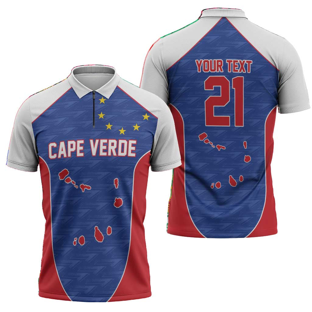 World Football 2026 Cape Verde Custom Zipper Polo Shirt Tubaroes Azuis Verde Simple Map - African Pride