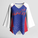 World Football 2026 Afro-Haiti Custom Kimono Sleeve Blouse Together For Ayiti Blue Style - African Pride