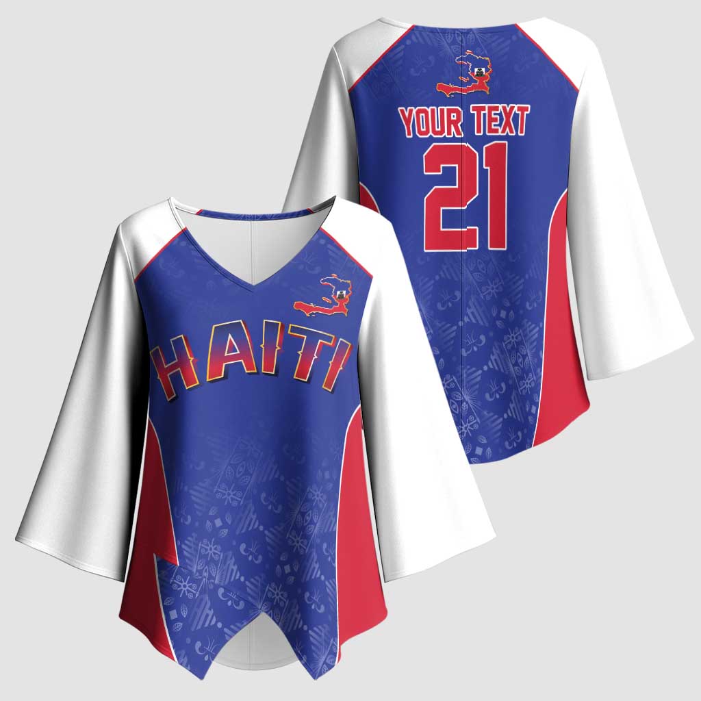 World Football 2026 Afro-Haiti Custom Kimono Sleeve Blouse Together For Ayiti Blue Style - African Pride