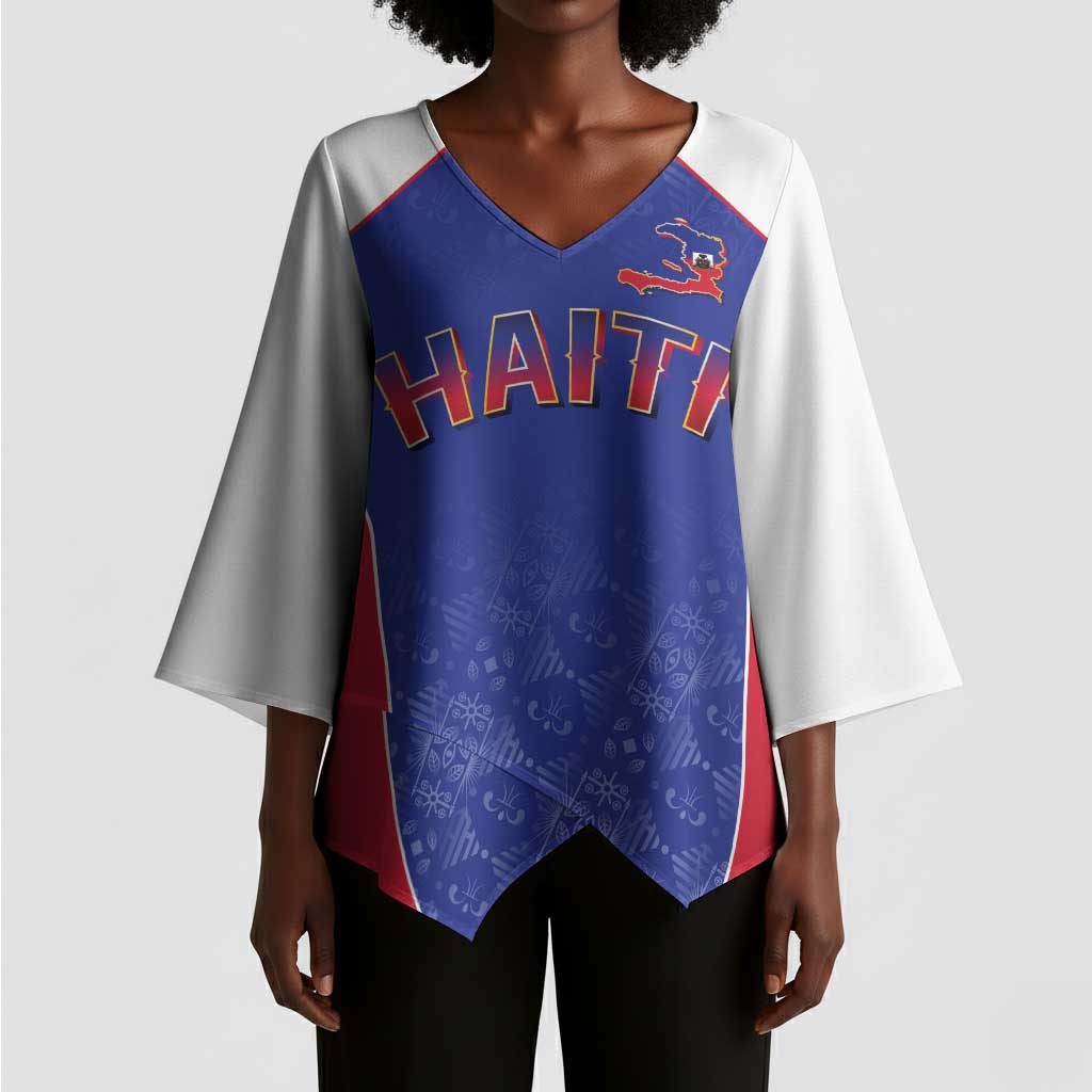 World Football 2026 Afro-Haiti Custom Kimono Sleeve Blouse Together For Ayiti Blue Style - African Pride