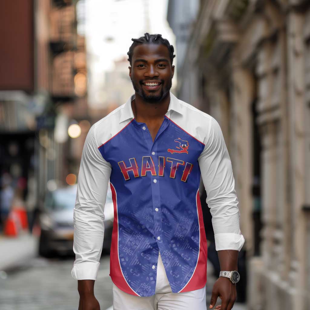 World Football 2026 Afro-Haiti Custom Long Sleeve Button Shirt Together For Ayiti Blue Style - African Pride