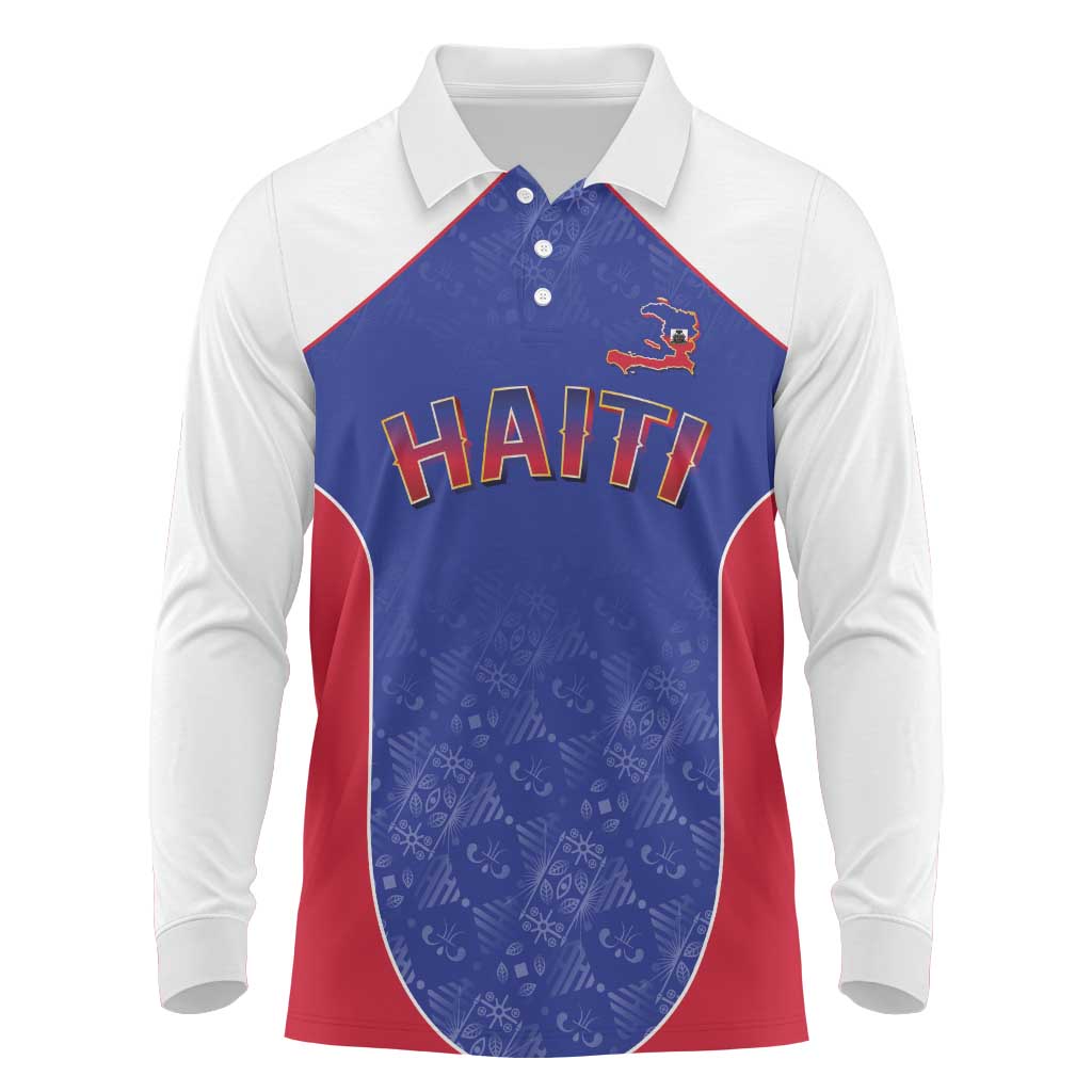 World Football 2026 Afro-Haiti Custom Long Sleeve Polo Shirt Together For Ayiti Blue Style - African Pride