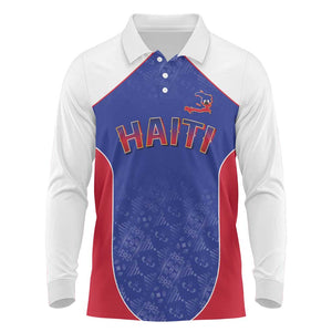 World Football 2026 Afro-Haiti Custom Long Sleeve Polo Shirt Together For Ayiti Blue Style - African Pride