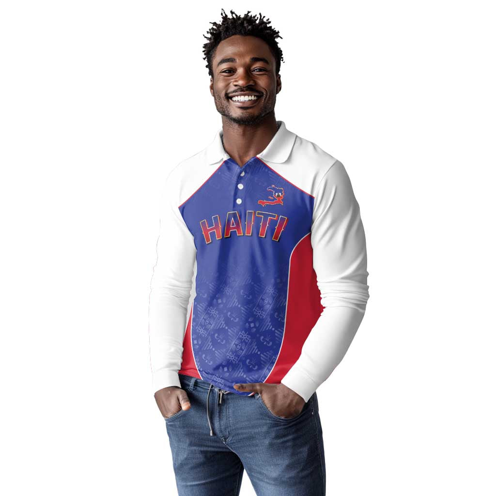 World Football 2026 Afro-Haiti Custom Long Sleeve Polo Shirt Together For Ayiti Blue Style - African Pride