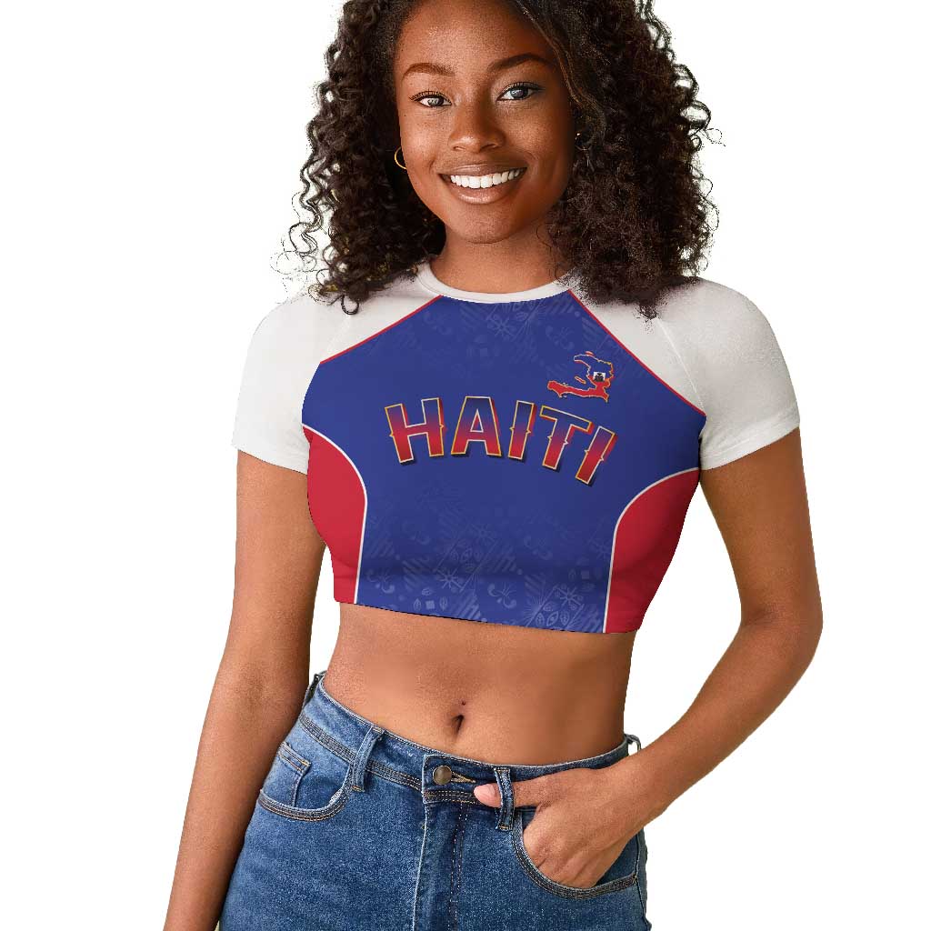 World Football 2026 Afro-Haiti Custom Raglan Cropped T shirt Together For Ayiti Blue Style - African Pride