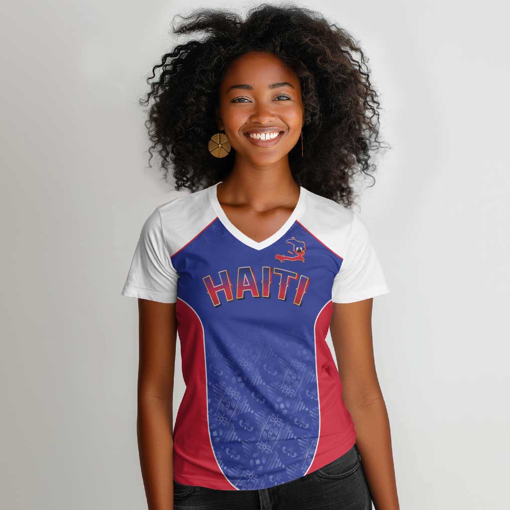 World Football 2026 Afro-Haiti Custom Women V-Neck T-Shirt Together For Ayiti Blue Style - African Pride