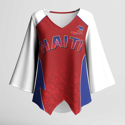 World Football 2026 Afro-Haiti Custom Kimono Sleeve Blouse Together For Ayiti Red Style - African Pride