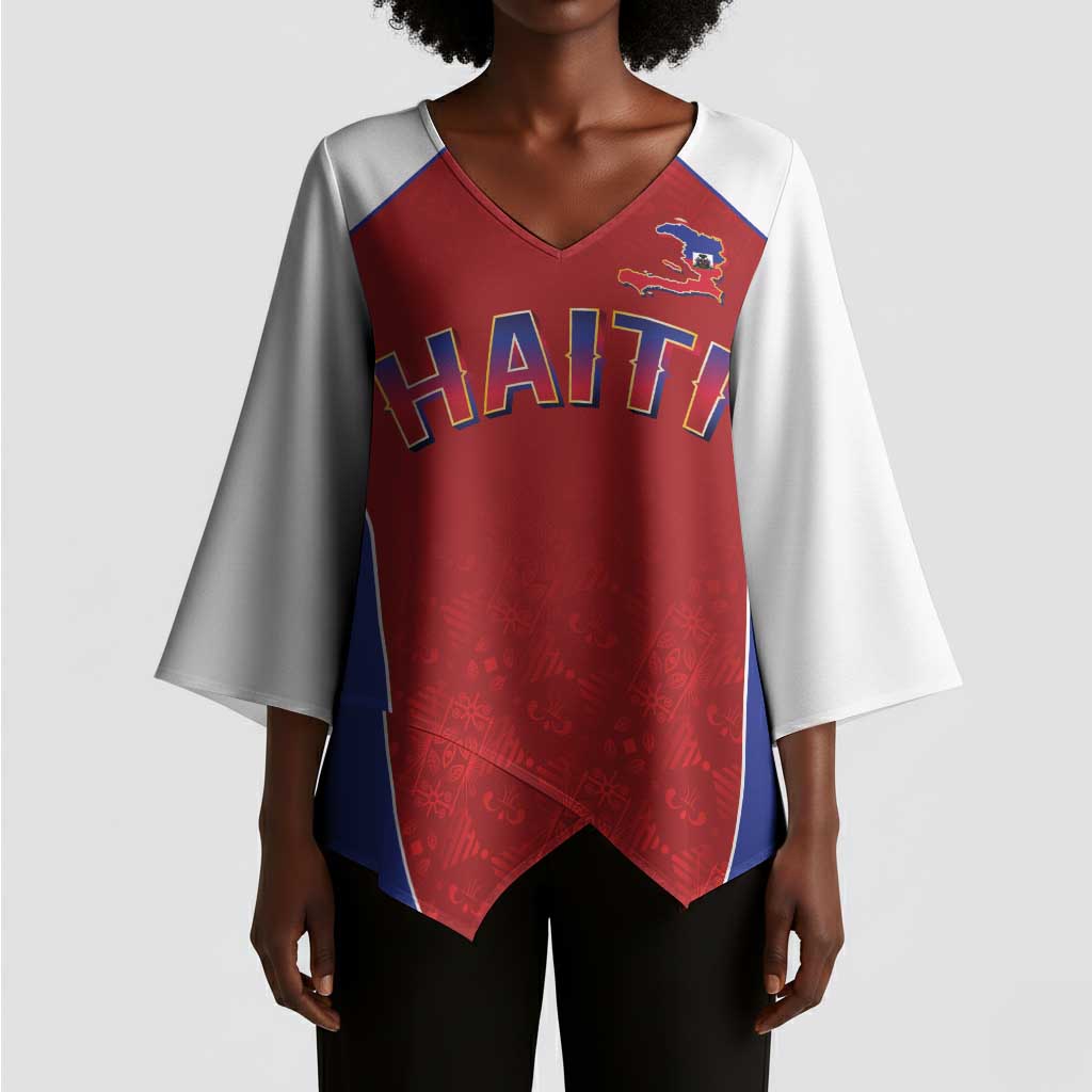 World Football 2026 Afro-Haiti Custom Kimono Sleeve Blouse Together For Ayiti Red Style - African Pride