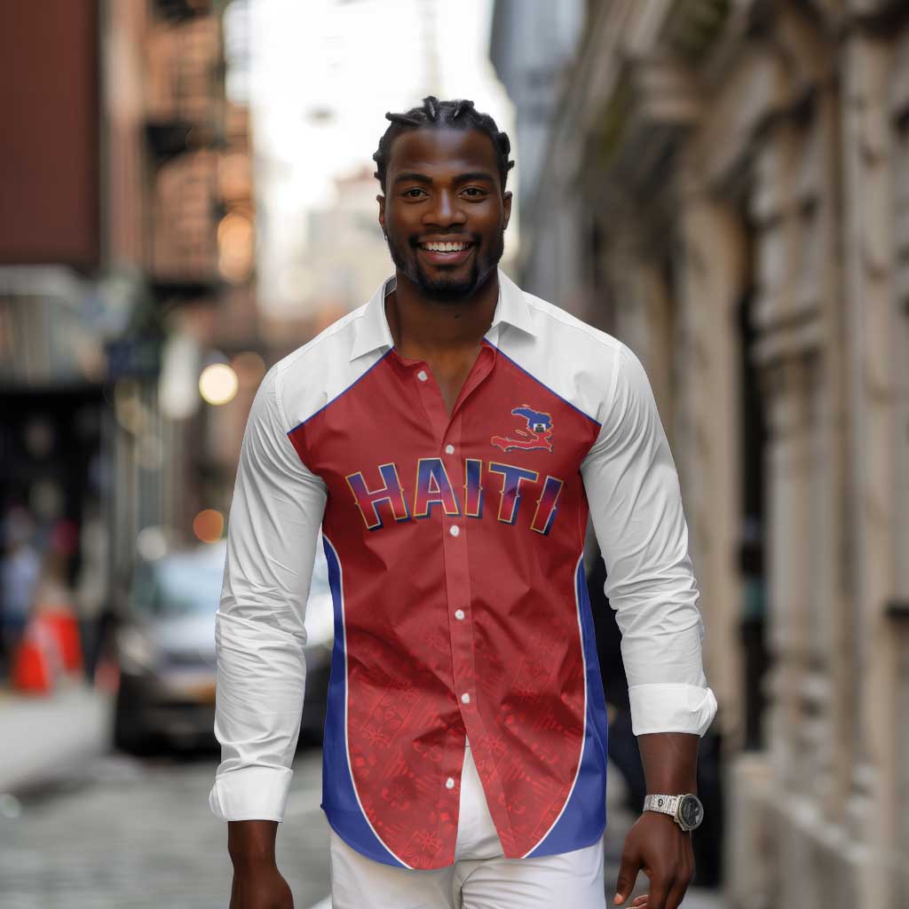 World Football 2026 Afro-Haiti Custom Long Sleeve Button Shirt Together For Ayiti Red Style - African Pride