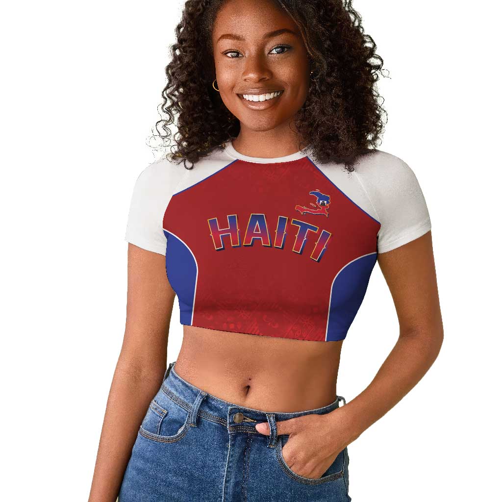 World Football 2026 Afro-Haiti Custom Raglan Cropped T shirt Together For Ayiti Red Style - African Pride
