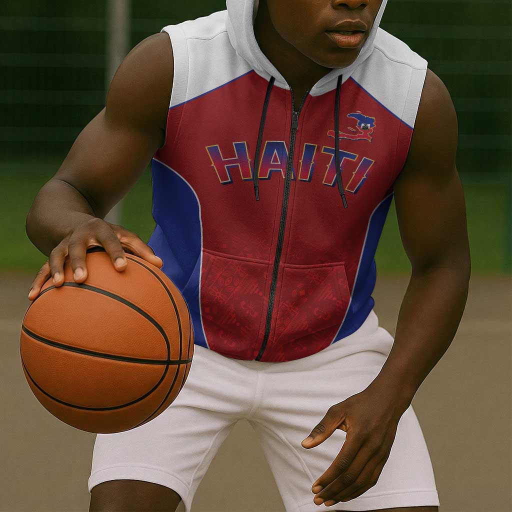World Football 2026 Afro-Haiti Custom Sleeveless Zip Hoodie Together For Ayiti Red Style - African Pride
