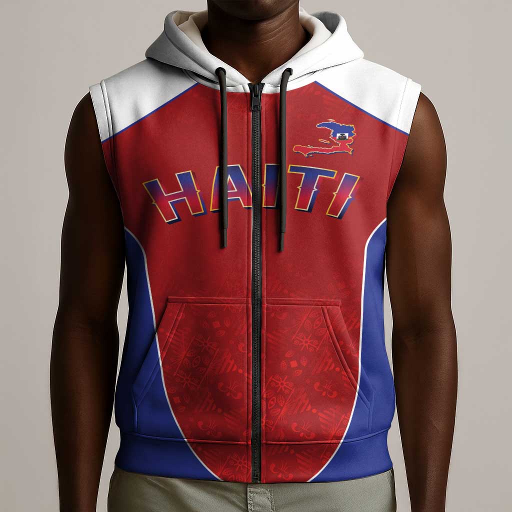 World Football 2026 Afro-Haiti Custom Sleeveless Zip Hoodie Together For Ayiti Red Style - African Pride