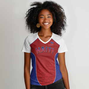 World Football 2026 Afro-Haiti Custom Women V-Neck T-Shirt Together For Ayiti Red Style - African Pride