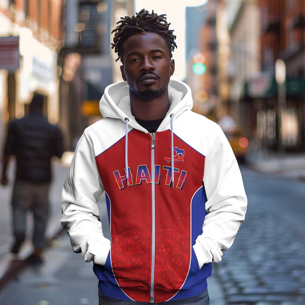 World Football 2026 Afro-Haiti Custom Zip Hoodie Together For Ayiti Red Style - African Pride
