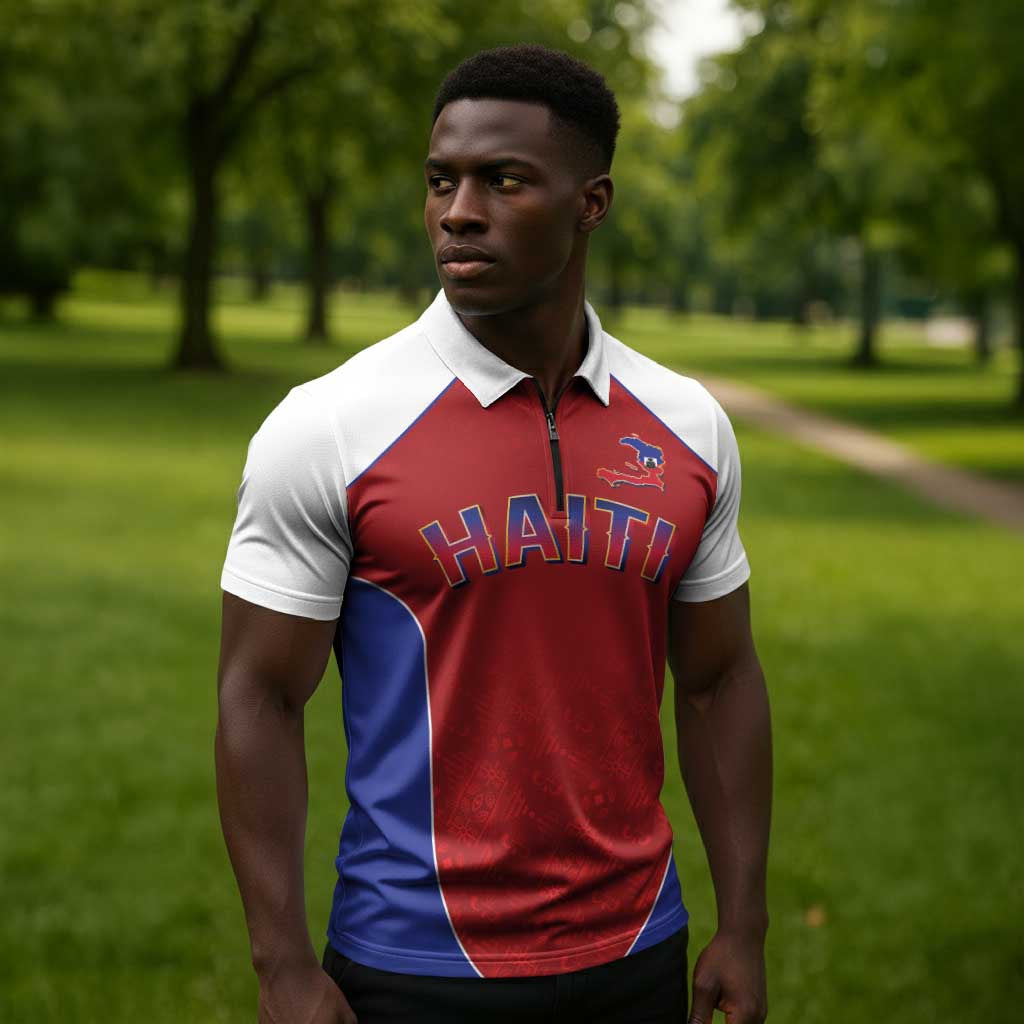 World Football 2026 Afro-Haiti Custom Zipper Polo Shirt Together For Ayiti Red Style - African Pride