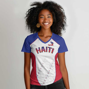 World Football 2026 Afro-Haiti Custom Women V-Neck T-Shirt Together For Ayiti White Style - African Pride