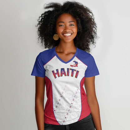 World Football 2026 Afro-Haiti Custom Women V-Neck T-Shirt Together For Ayiti White Style - African Pride