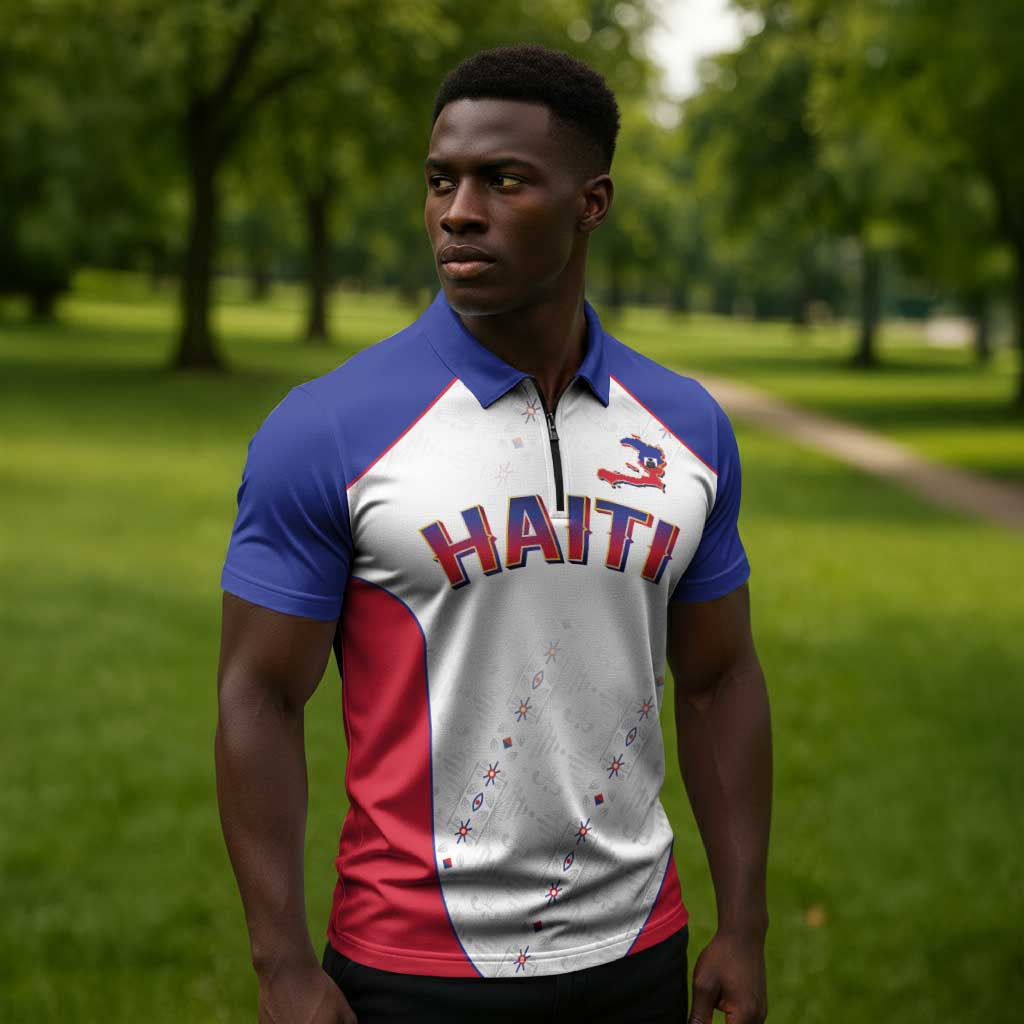 World Football 2026 Afro-Haiti Custom Zipper Polo Shirt Together For Ayiti White Style - African Pride