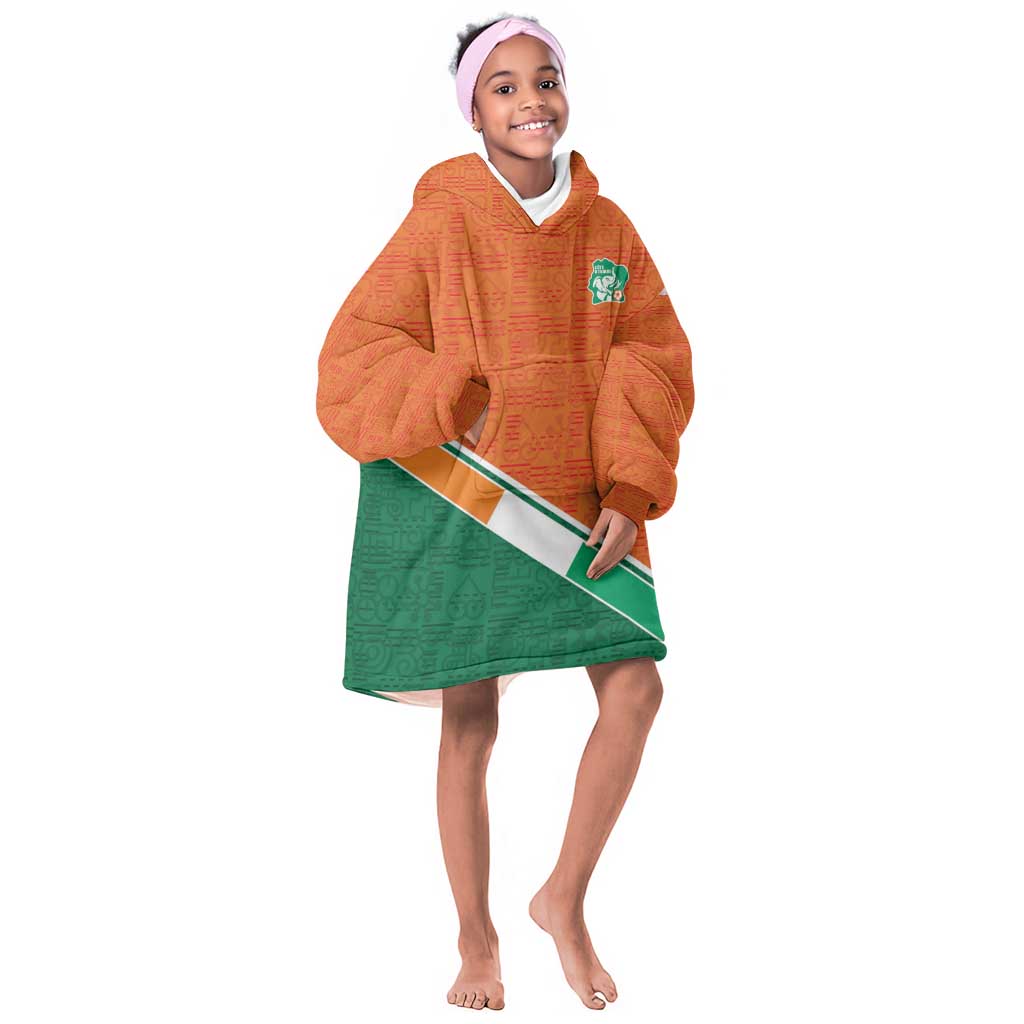World Football 2026 Ivory Coast Custom Kid Wearable Blanket Hoodie African Adinkra Pattern - African Pride