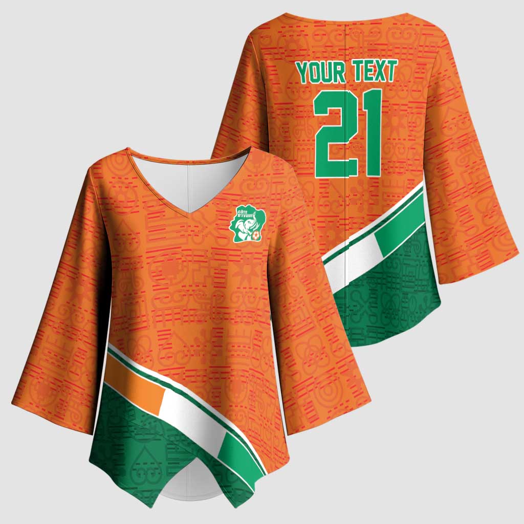 World Football 2026 Ivory Coast Custom Kimono Sleeve Blouse African Adinkra Pattern - African Pride