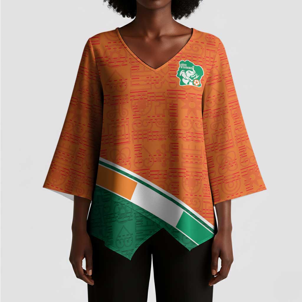 World Football 2026 Ivory Coast Custom Kimono Sleeve Blouse African Adinkra Pattern - African Pride