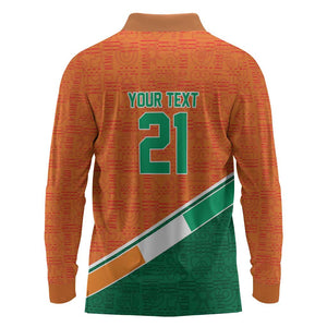 World Football 2026 Ivory Coast Custom Long Sleeve Polo Shirt African Adinkra Pattern - African Pride