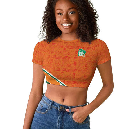 World Football 2026 Ivory Coast Custom Raglan Cropped T shirt African Adinkra Pattern - African Pride