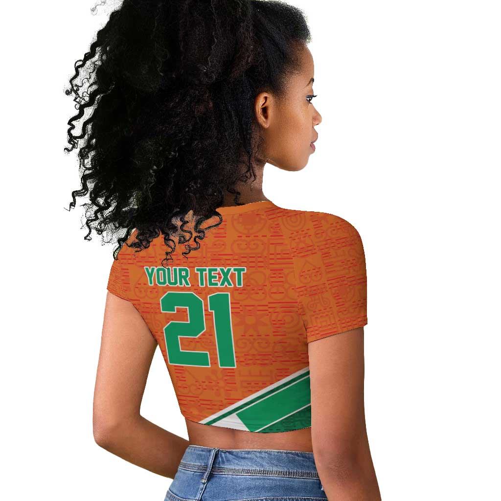 World Football 2026 Ivory Coast Custom Raglan Cropped T shirt African Adinkra Pattern - African Pride