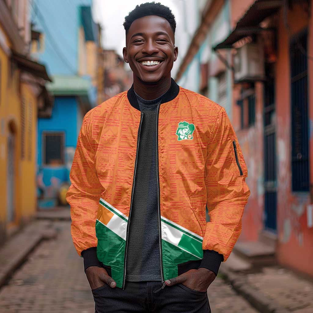 World Football 2026 Ivory Coast Custom Sleeve Zip Bomber Jacket African Adinkra Pattern - African Pride