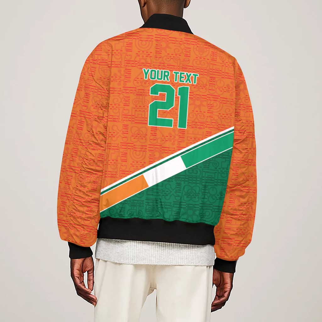 World Football 2026 Ivory Coast Custom Sleeve Zip Bomber Jacket African Adinkra Pattern - African Pride
